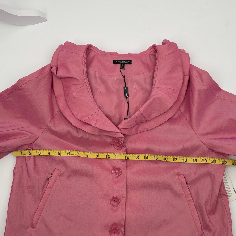 Samuel Dong Pink Glam Ruffled 3/4 Sleeve Cropped Lined Jacket, Size XL - Picture 10 of 11